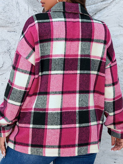 Plaid Button Up Dropped Shoulder Jacket 