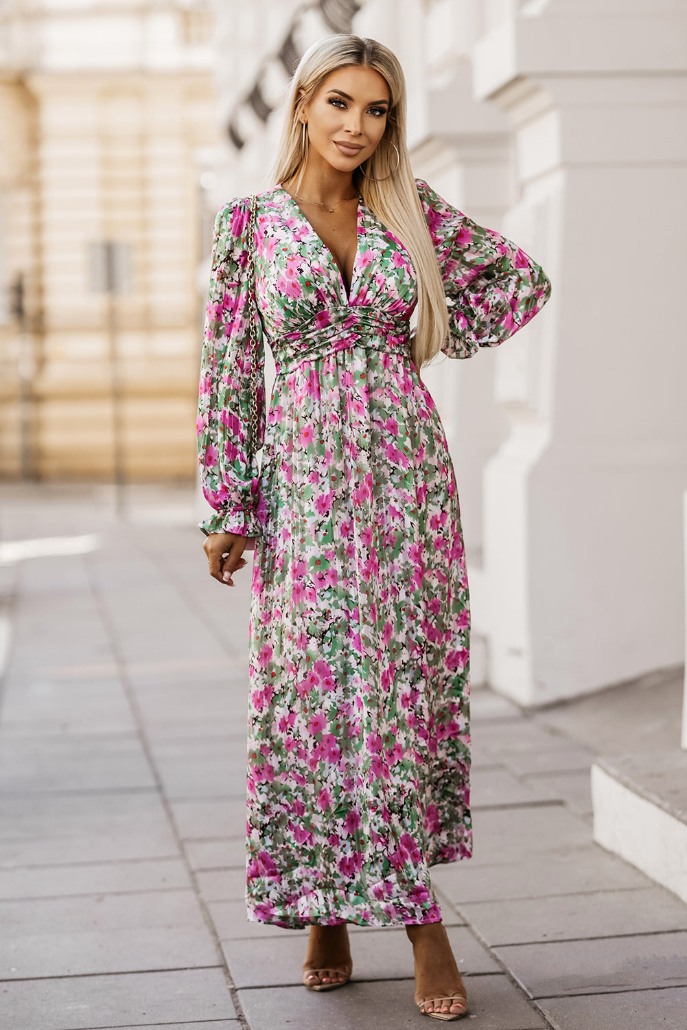 Floral Deep V Maxi Dress 