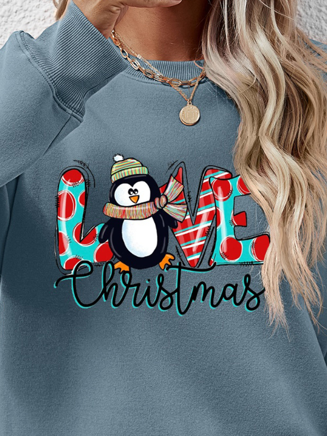 LIVE CHRISTMAS Drop Shoulder Round Neck Sweatshirt 