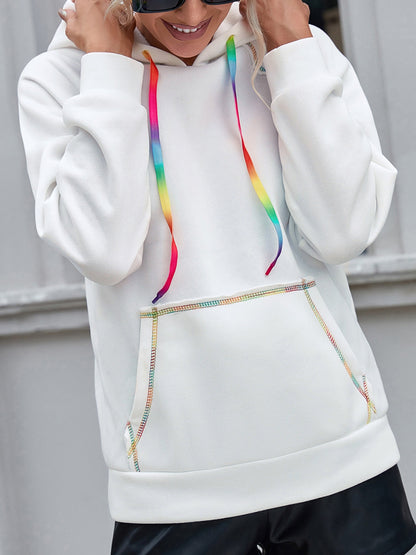 Contrast Stitching Drawstring Raglan Sleeve Hoodie 