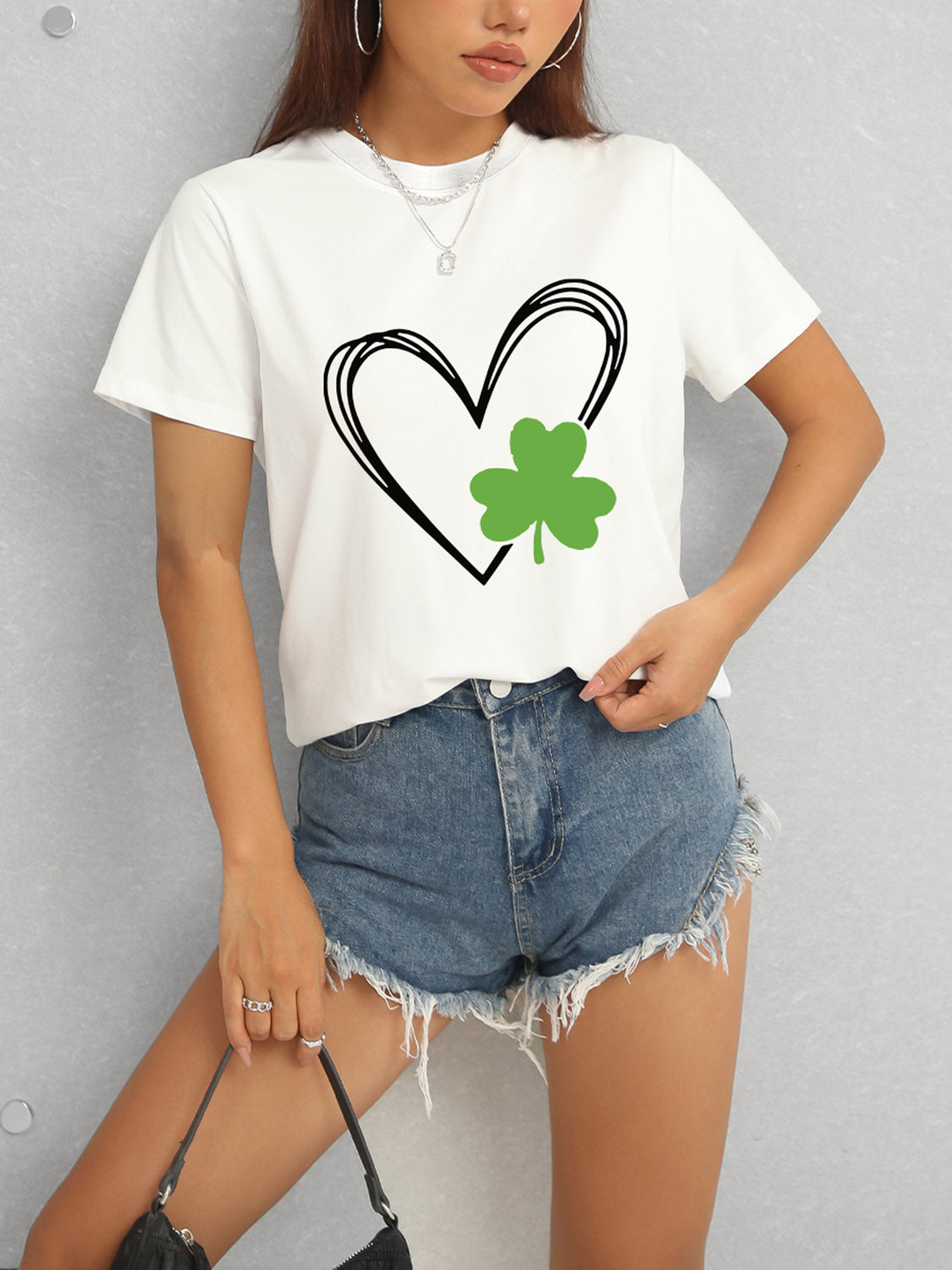 Heart Lucky Clover Short Sleeve T-Shirt 