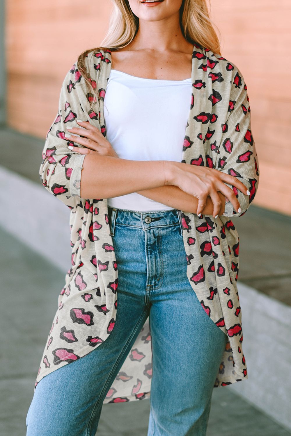 Printed Open Front Half Sleeve Cardigan 