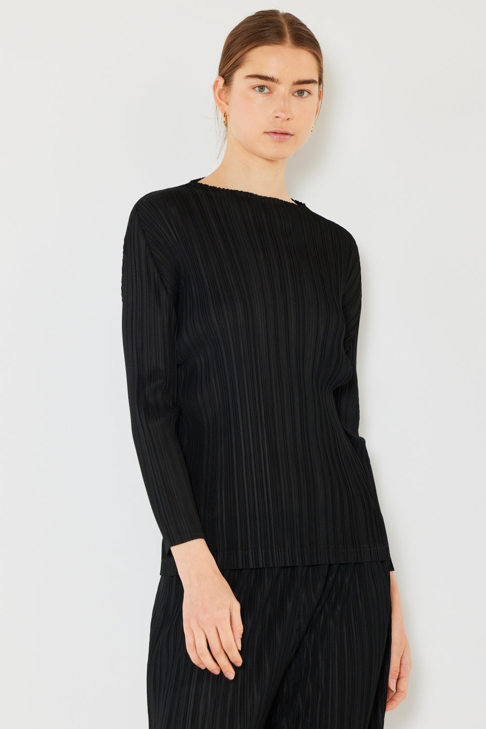 Marina West Swim Pleated Long Sleeve Boatneck Top 