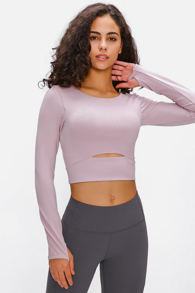 Long Sleeve Cropped Top With Sports Strap - Babbazon Tops