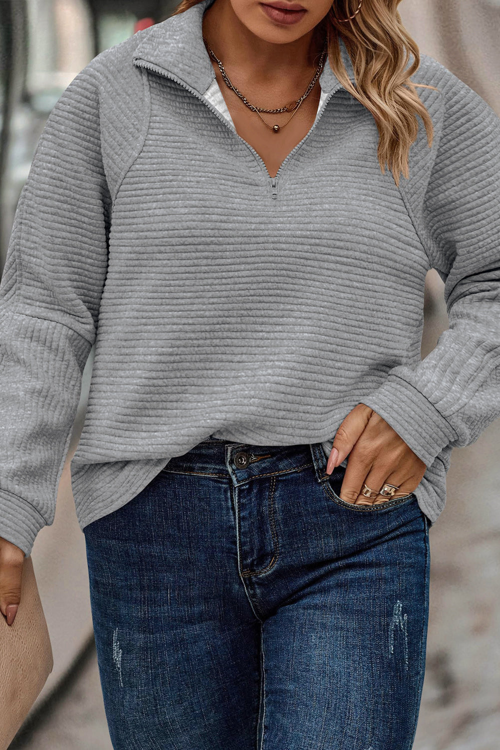 Plus Size Quarter Zip Long Sleeve T-Shirt 