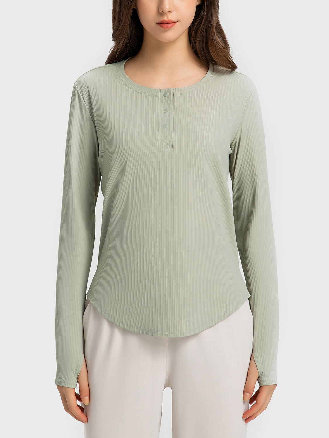 Round Neck Long Sleeve Sport Top - Babbazon Tops