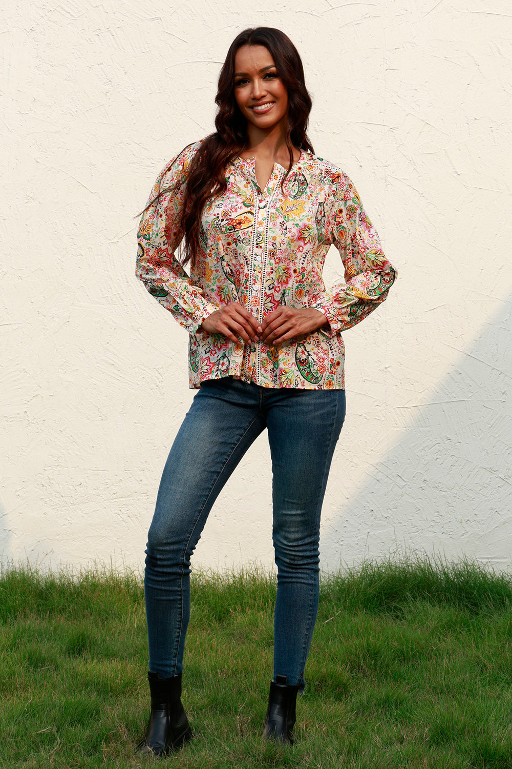 Printed Round Neck Long Sleeve Shirt 