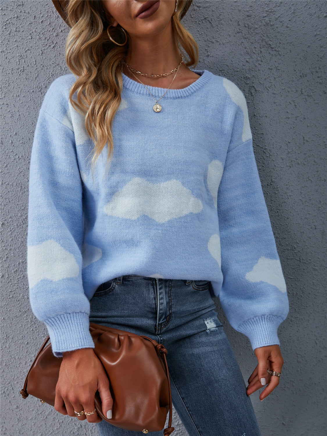 Color Block Round Neck Dropped Shoulder Sweater 