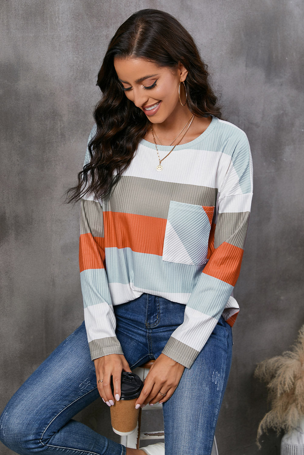 Wide Stripe Top with Pocket 