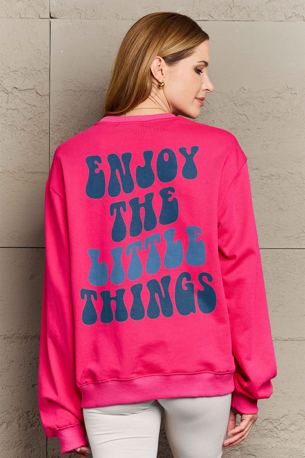 Simply Love Full Size ENJOY THE LITTLE THINGS Round Neck Sweatshirt 