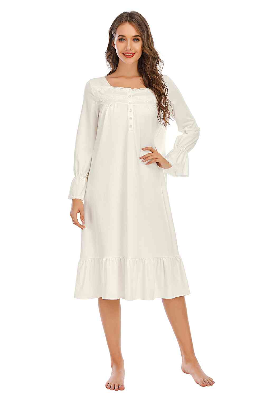 Flounce Sleeve Ruffle Hem Night Dress 