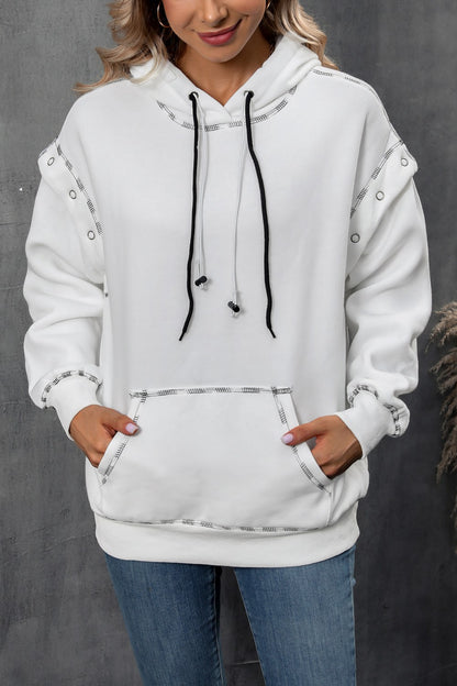 Drawstring Kangaroo Pocket Dropped Shoulder Hoodie 