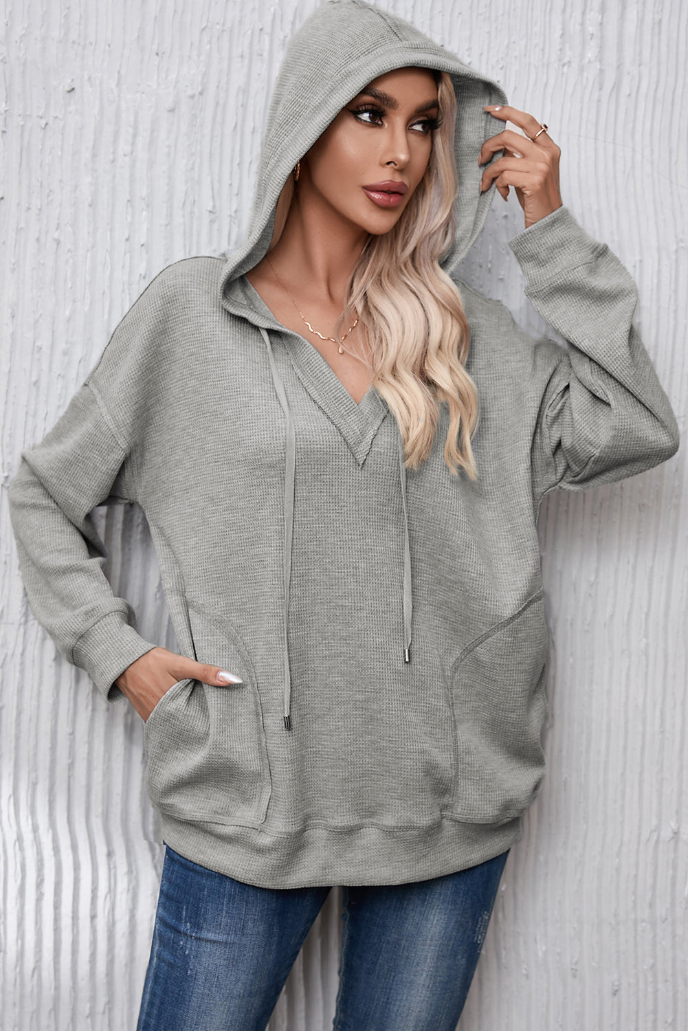 Drawstring Pocketed Dropped Shoulder Hoodie 