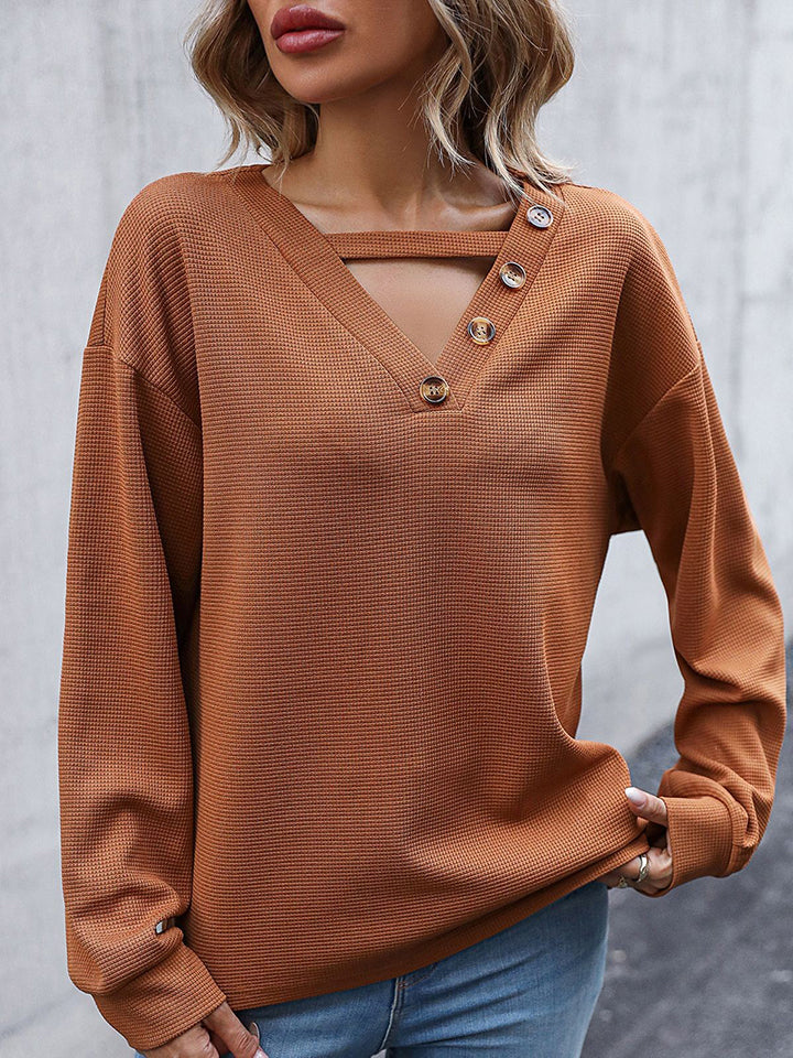 Decorative Button Drop Shoulder Top 