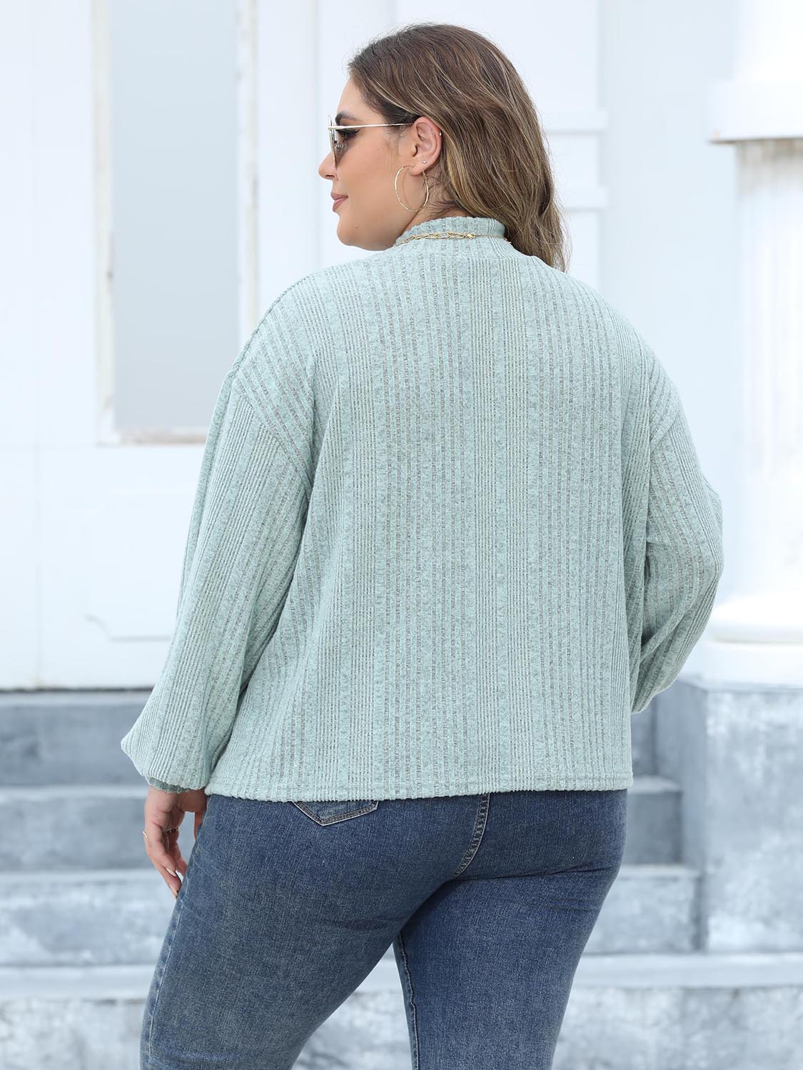 Plus Size Mock Neck Long Sleeve Knit Top 