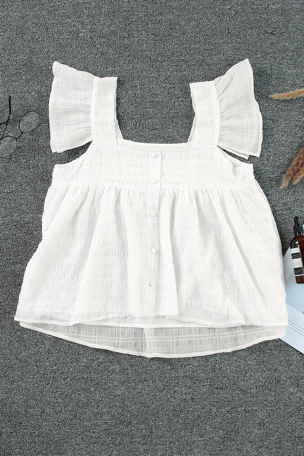 Ruffled Square Neck Wide Strap Tank 