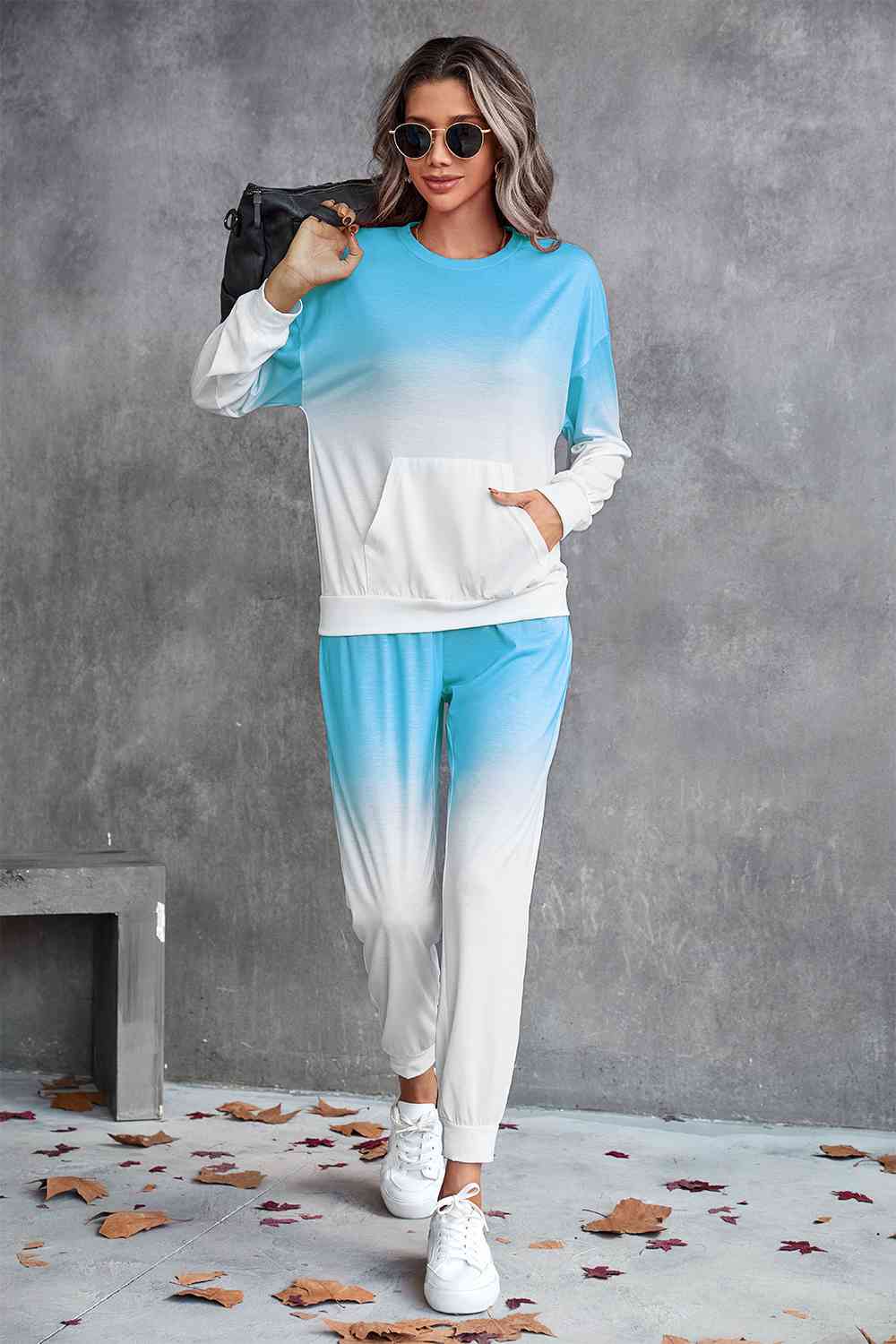 Gradient Round Neck Sweatshirt and Joggers Set 