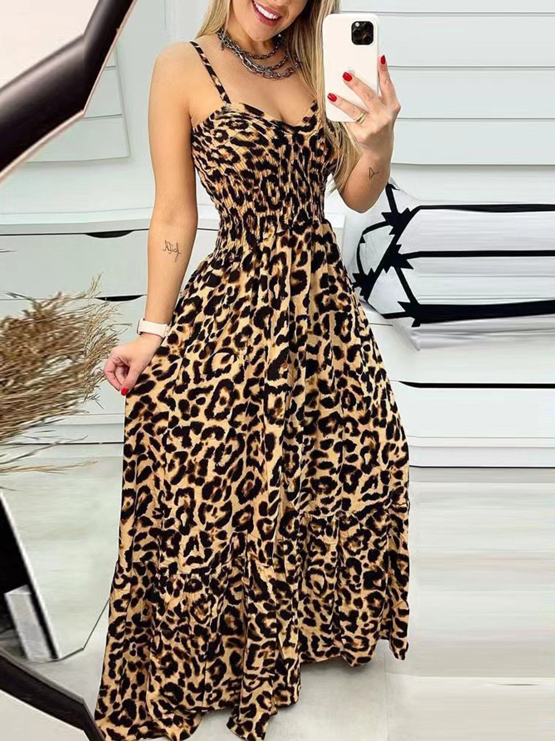 Leopard Sweetheart Neck Cami Dress - Babbazon Camisole