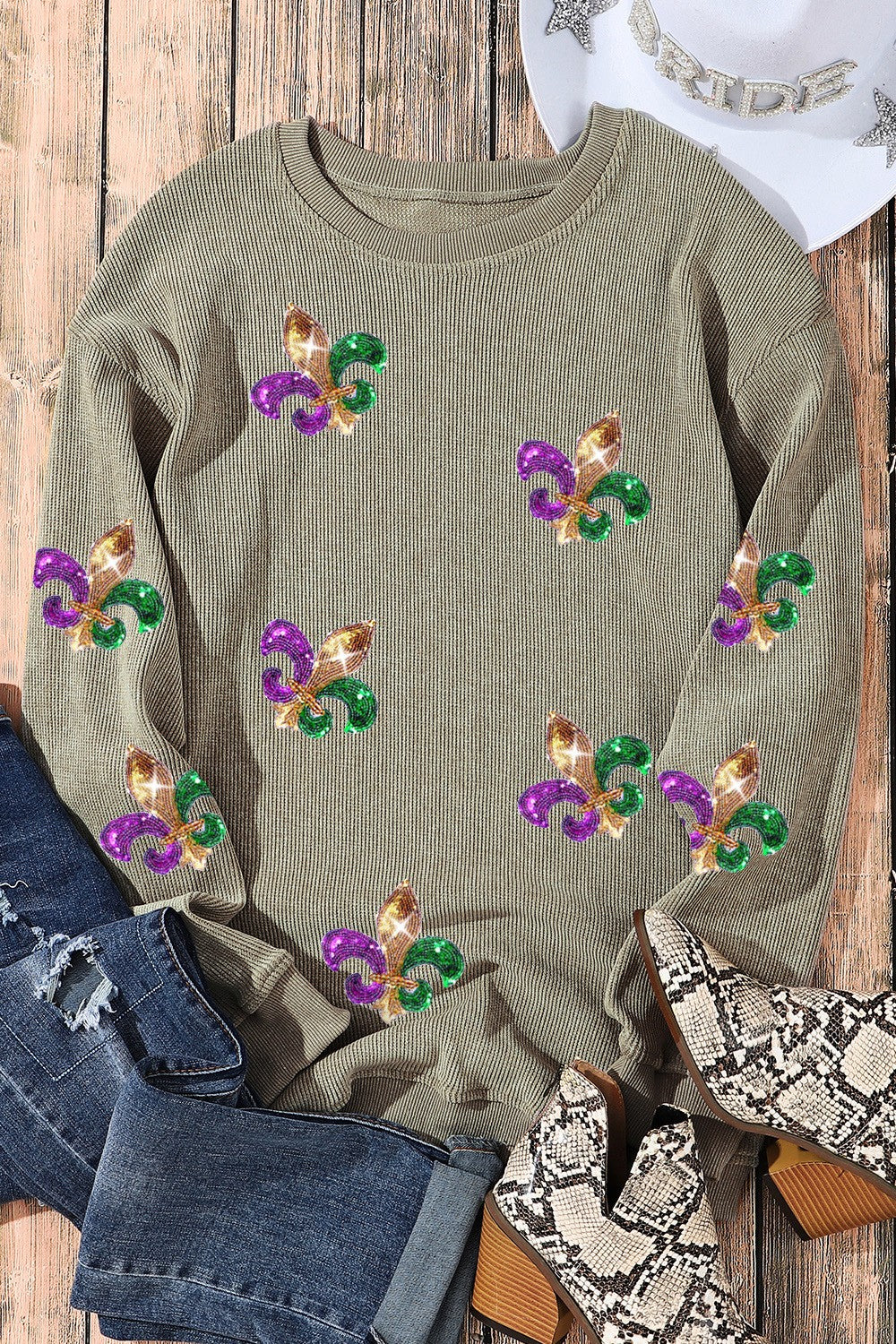 Sequin Round Neck Dropped Shoulder Sweatshirt 