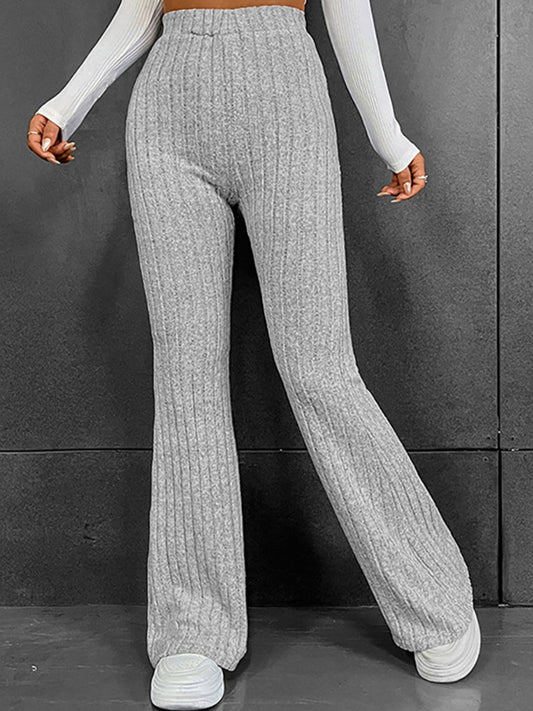 Ribbed High Waist Flare Bootcut Pants 