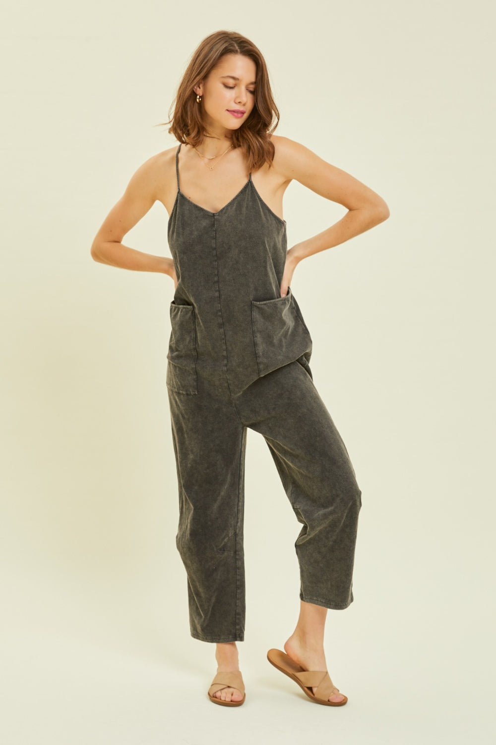 HEYSON Full Size Mineral-Washed Oversized Jumpsuit with Pockets 