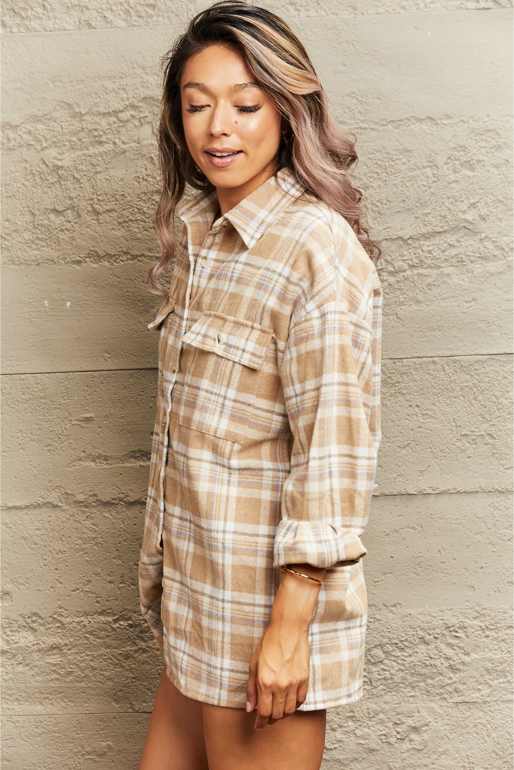 Plaid Dropped Shoulder Shirt Jacket 