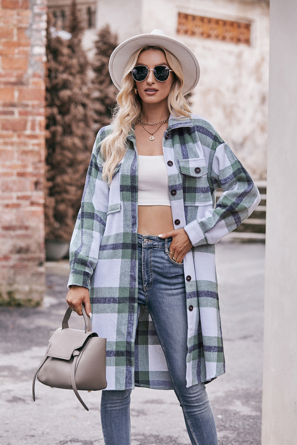 Plaid Dropped Shoulder Longline Jacket 