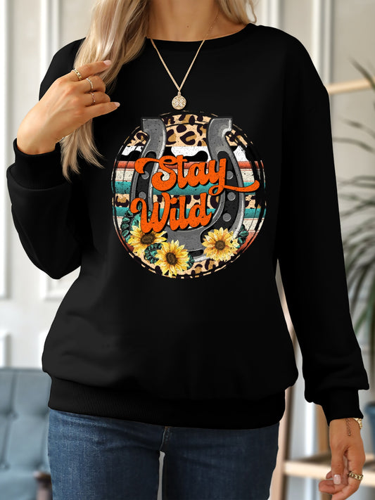 STAY WILD Round Neck Dropped Shoulder Sweatshirt 