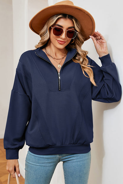 Half Zip Dropped Shoulder Sweatshirt 