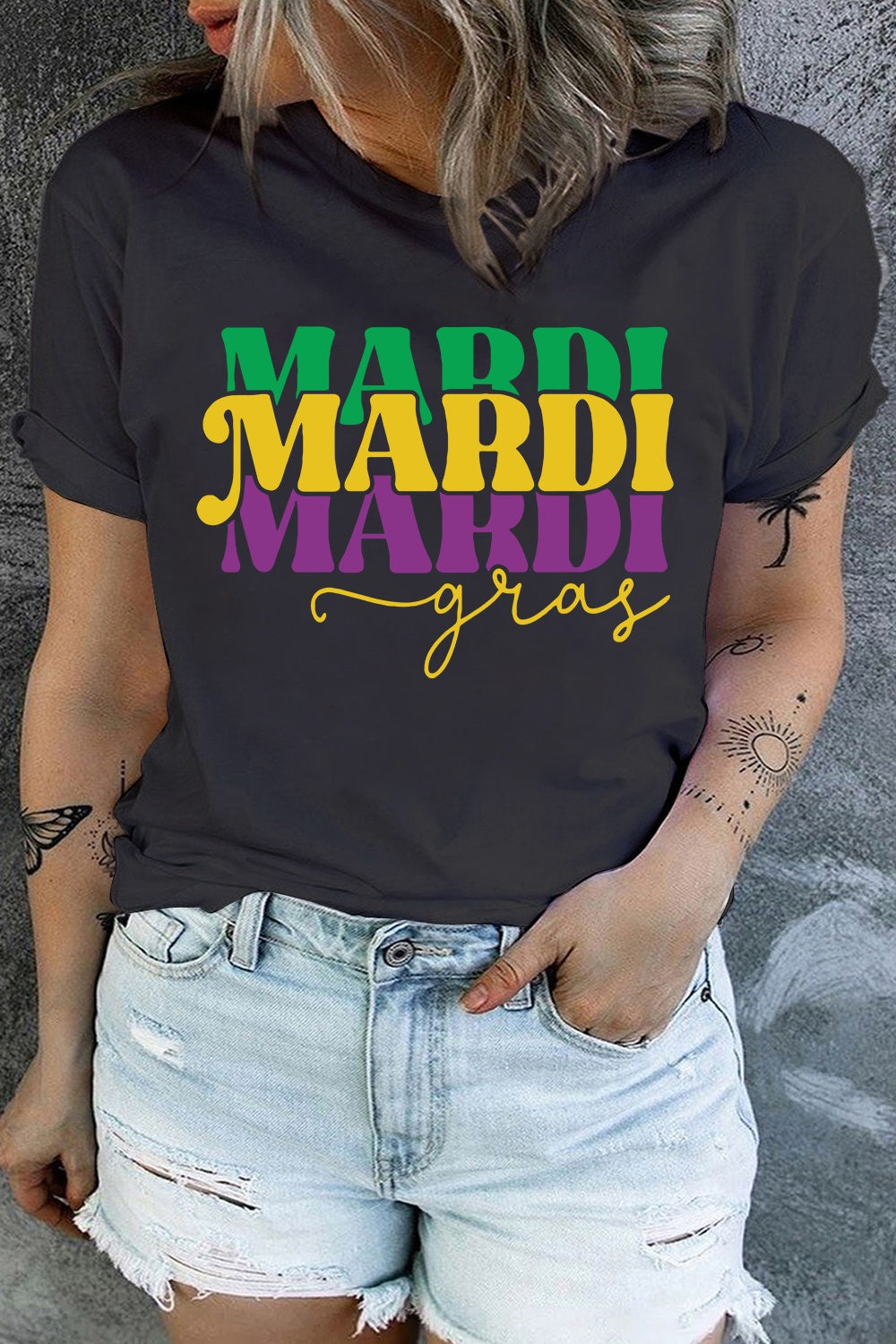 Plus Size MARDI GRAS Round Neck T-Shirt 