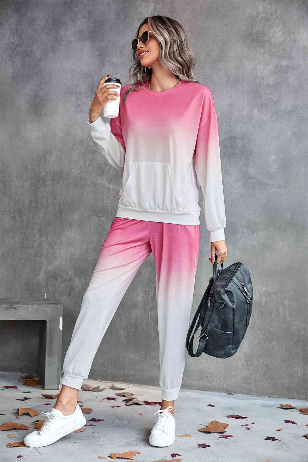 Gradient Round Neck Sweatshirt and Joggers Set 