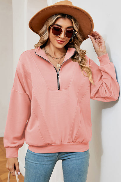 Half Zip Dropped Shoulder Sweatshirt