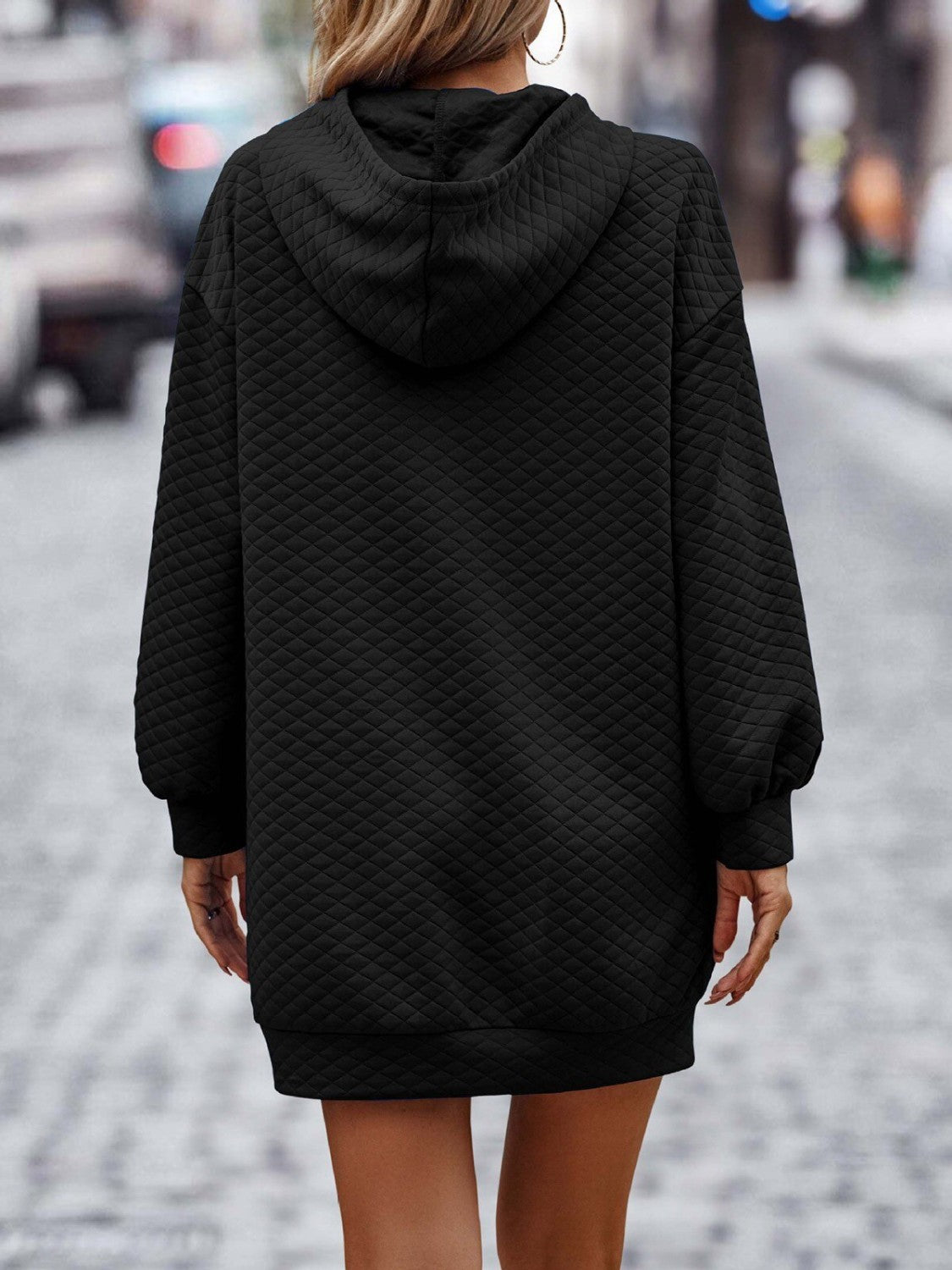 Textured Drawstring Tunic Hoodie 