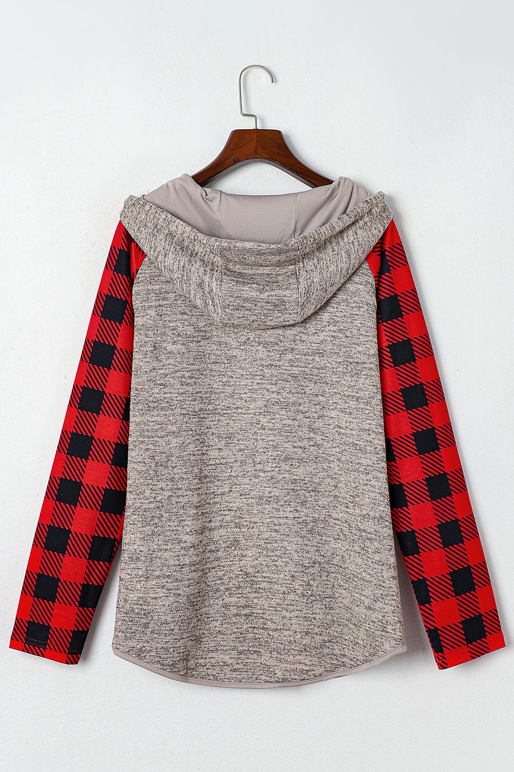 Plaid Half Snap Long Sleeve Hoodie 