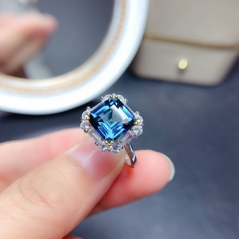 Square Shape Artificial Gemstone Platinum-Plated Ring 