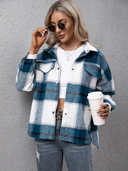 Plaid Long Sleeve Shirt Jacket 