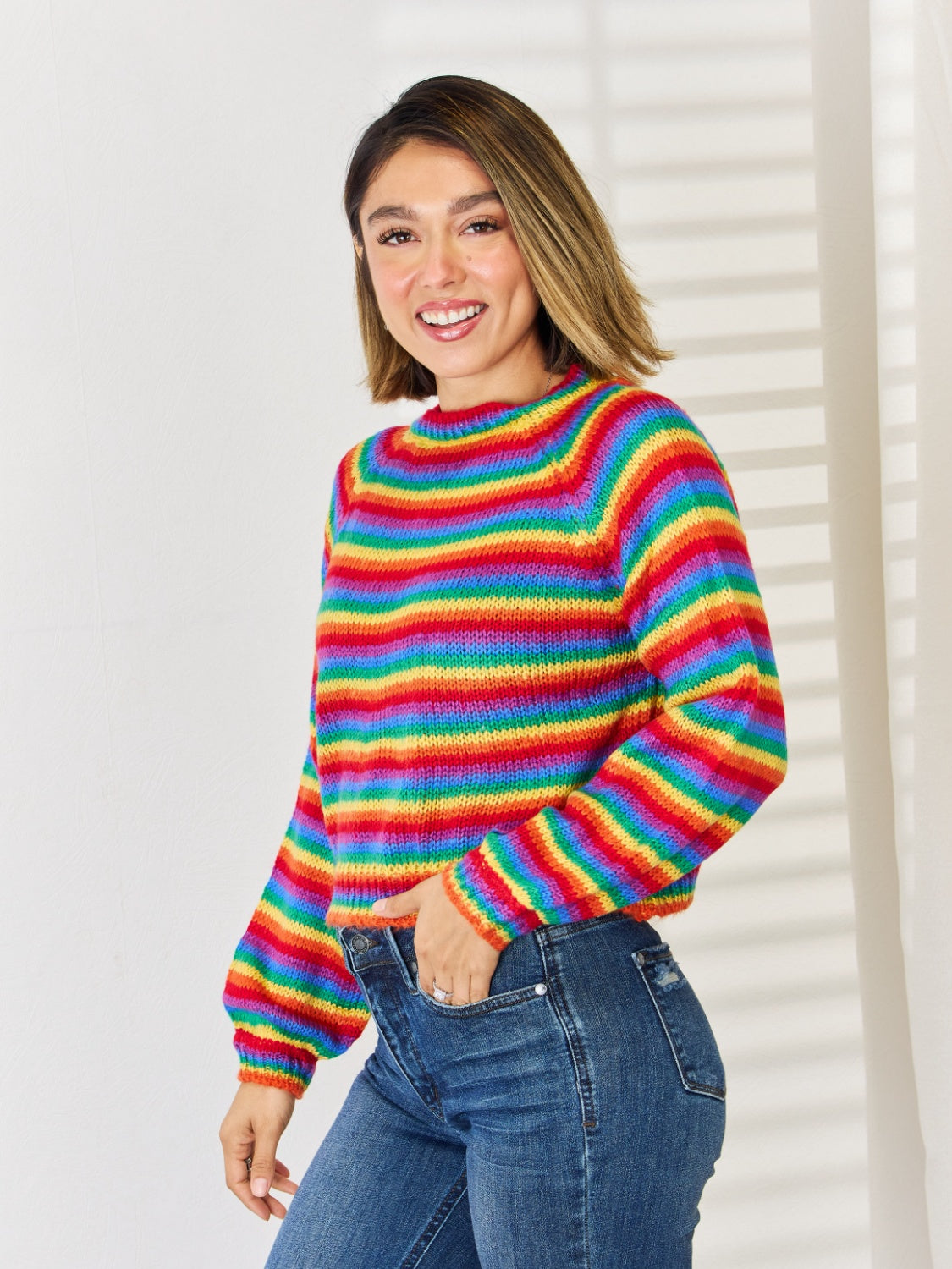 Striped Round Neck Long Sleeve Sweater 