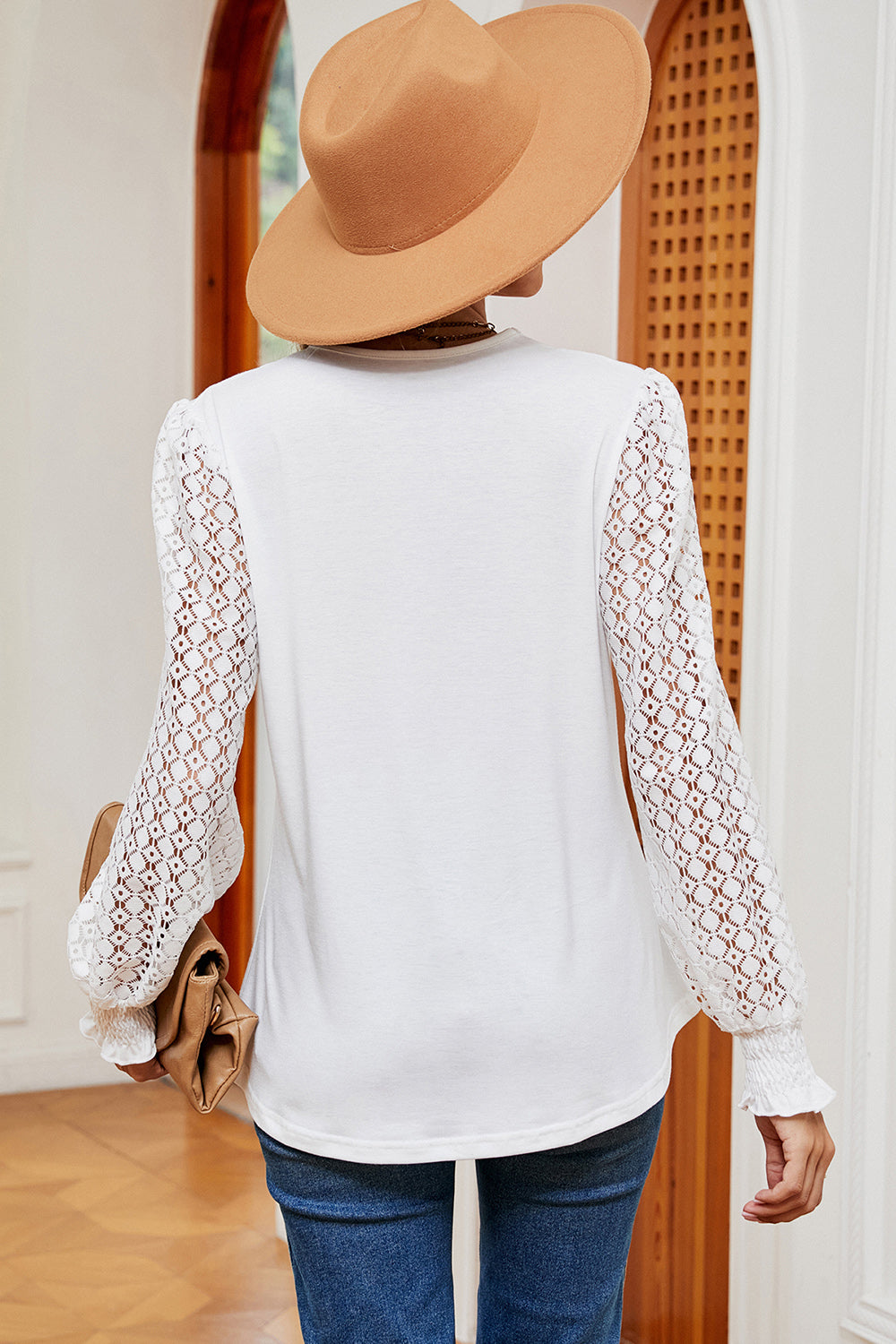 Openwork V-Neck Long Sleeve T-Shirt 