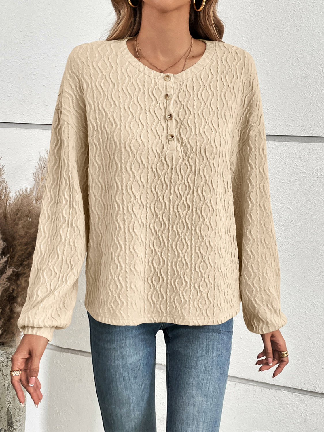 Half Button Long Sleeve Top 