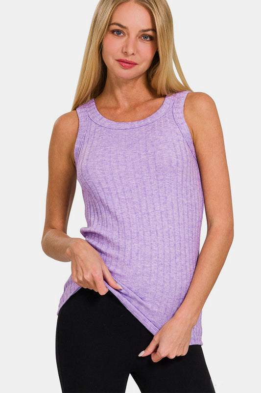 Zenana Ribbed Round Neck Tank - Babbazon