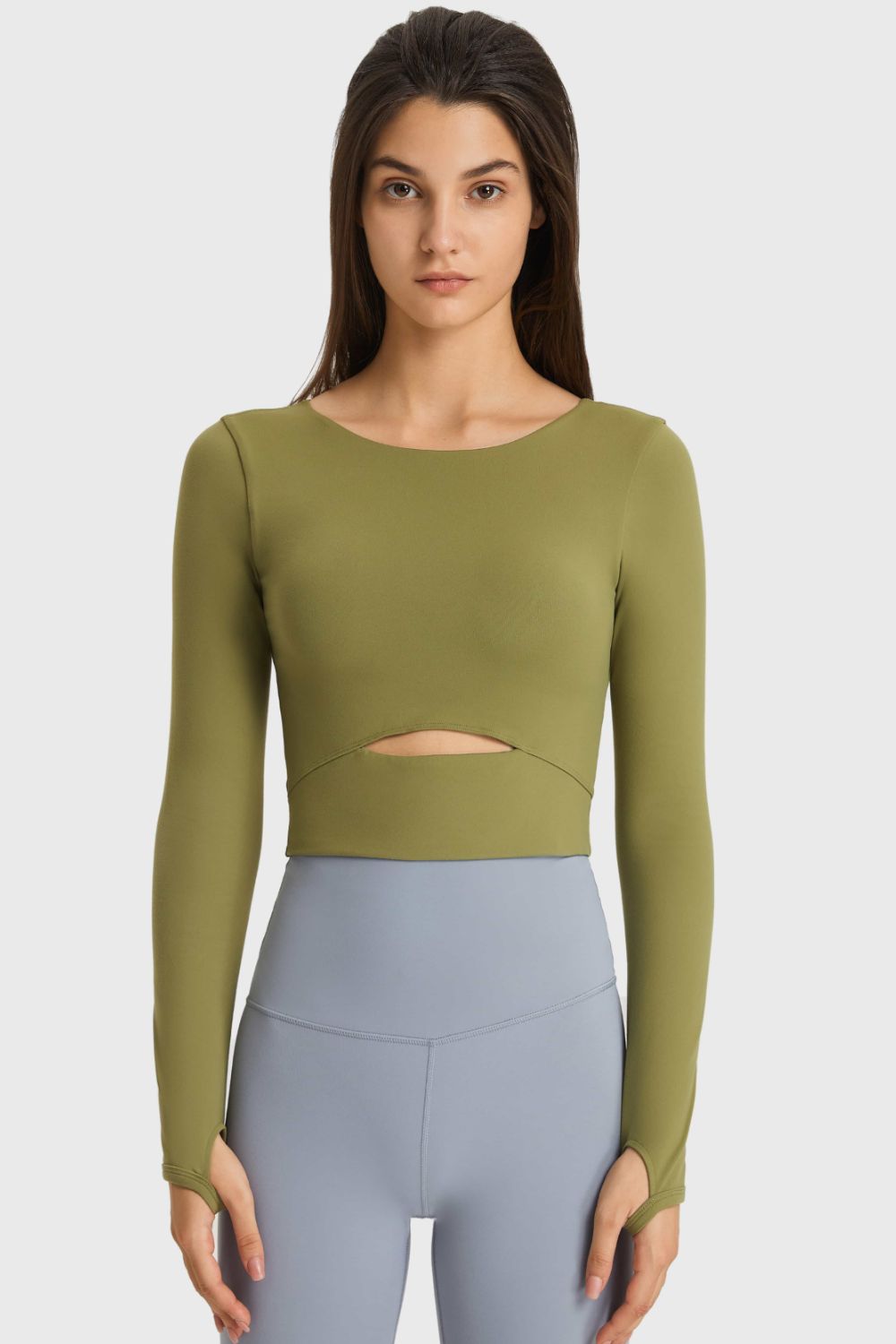 Cutout Long Sleeve Cropped Sports Top - Babbazon Women's Tops