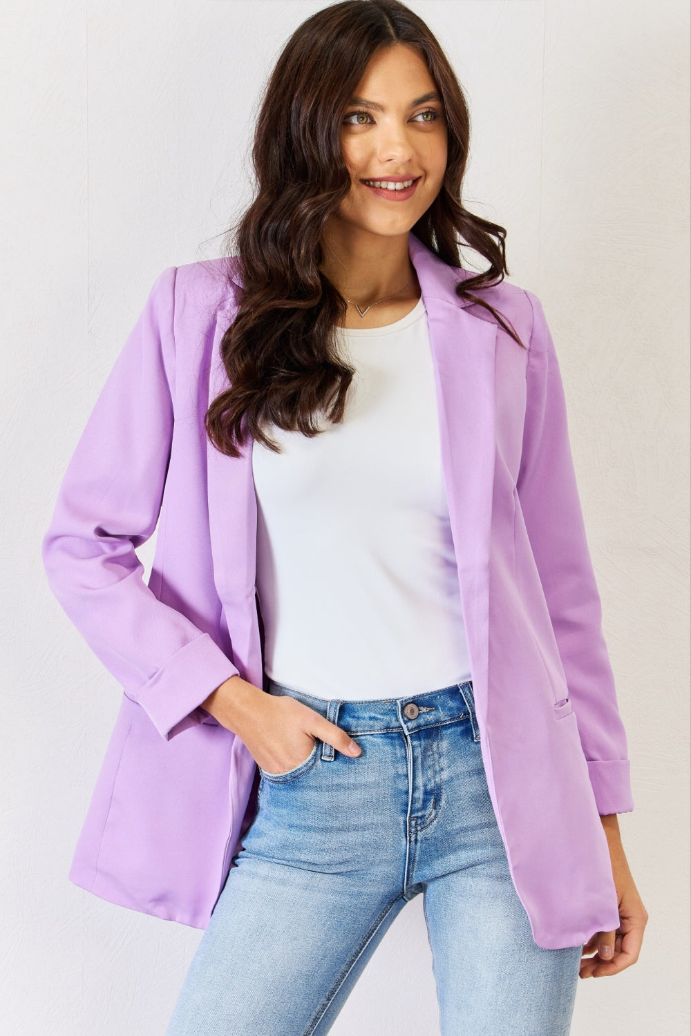 Zenana Open Front Long Sleeve Blazer 