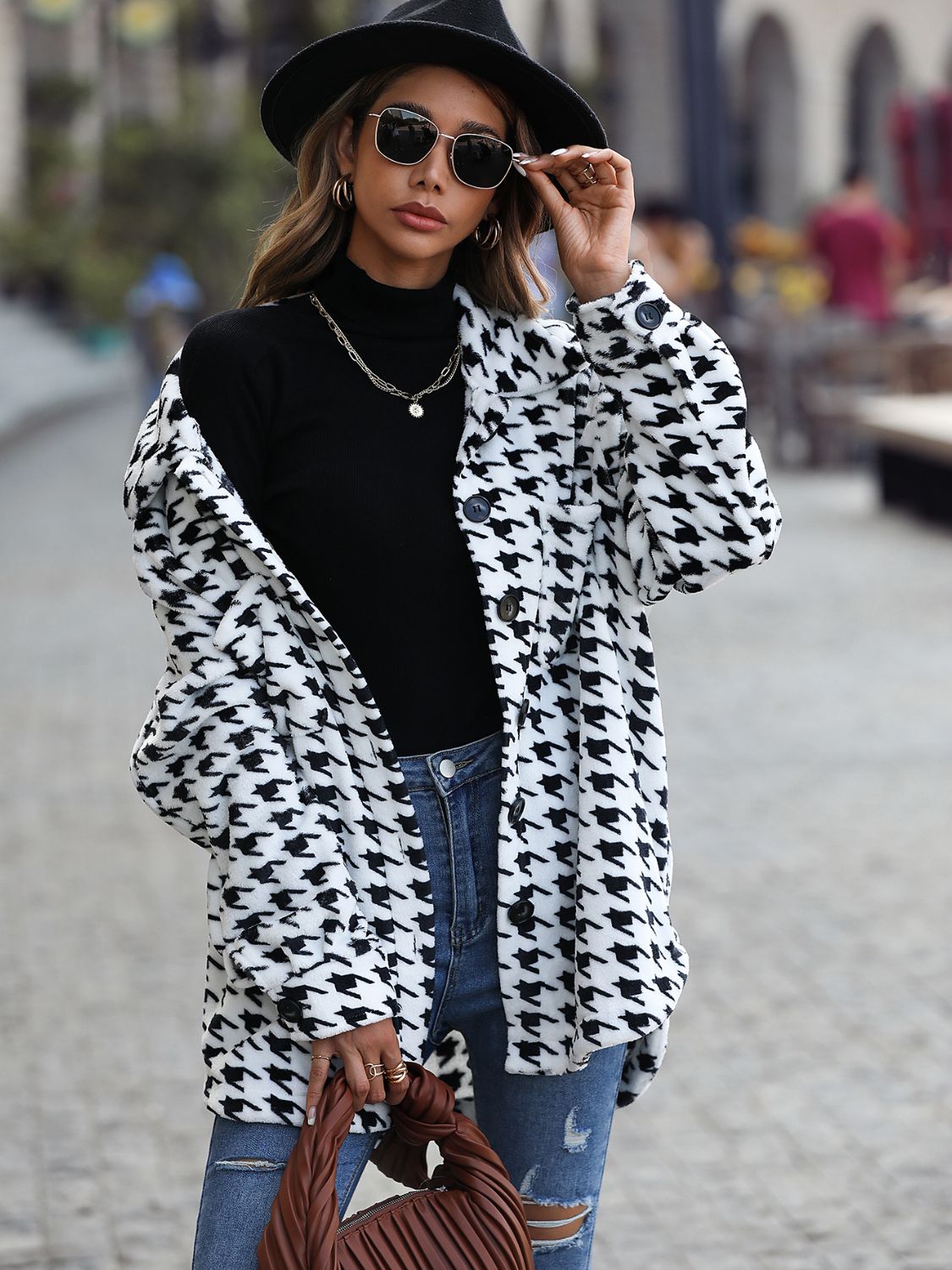 Houndstooth Button Down Jacket 