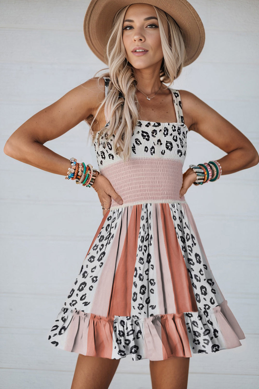 Leopard Color Block Sleeveless Dress 