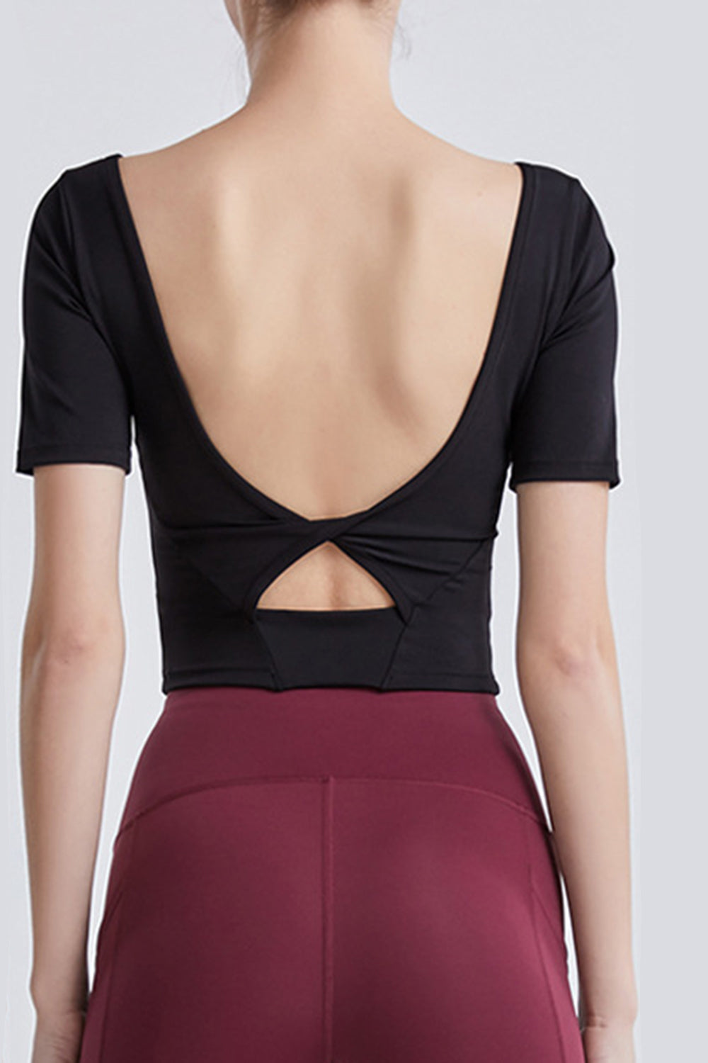 Cutout Backless Round Neck Active T-Shirt 