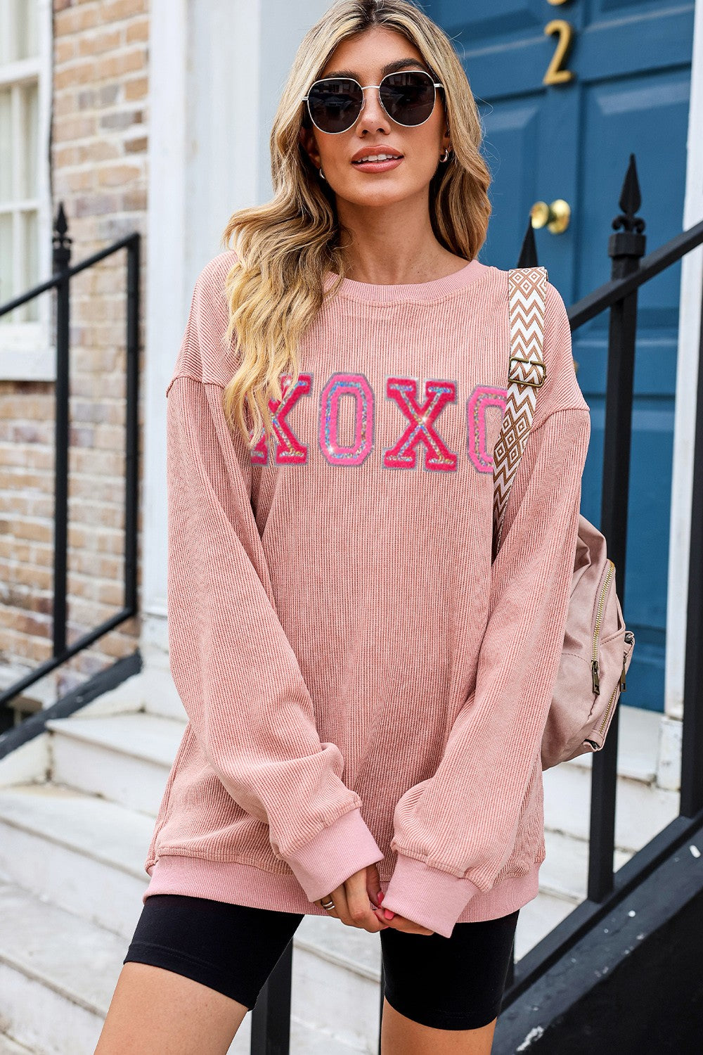 XOXO Round Neck Dropped Shoulder Sweatshirt - Babbazon sweatshirt