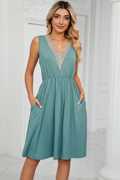 Pocketed V-Neck Wide Strap Dress 