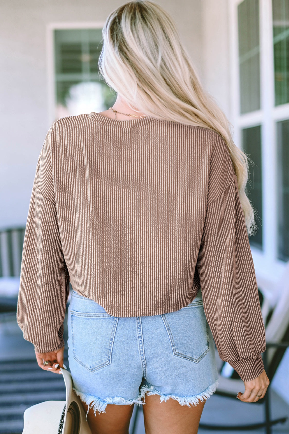 Round Neck Drop Shoulder Long Sleeve Top 