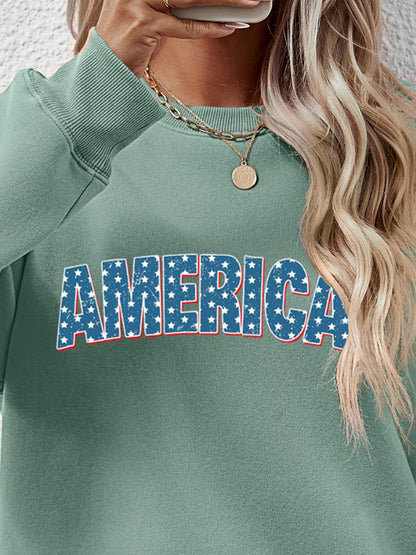 AMERICA Round Neck Dropped Shoulder Sweatshirt