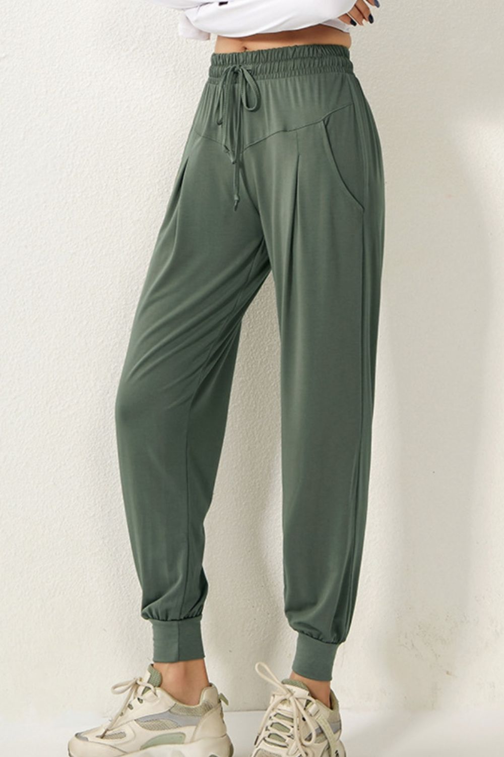 Drawstring High Waist Active Pants - Babbazon